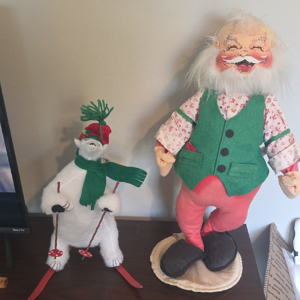 Annalee Festive Santa and Polar Bear Figurines Larger Size See Pics For Measurem